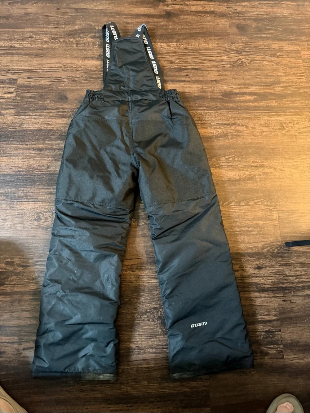 Black Kids Snow Bib Overalls with Logo Suspenders